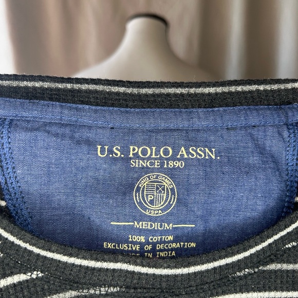 U.S. Polo Assn. Black and White Long Sleeve Tee with Stripes - Picture 4 of 4